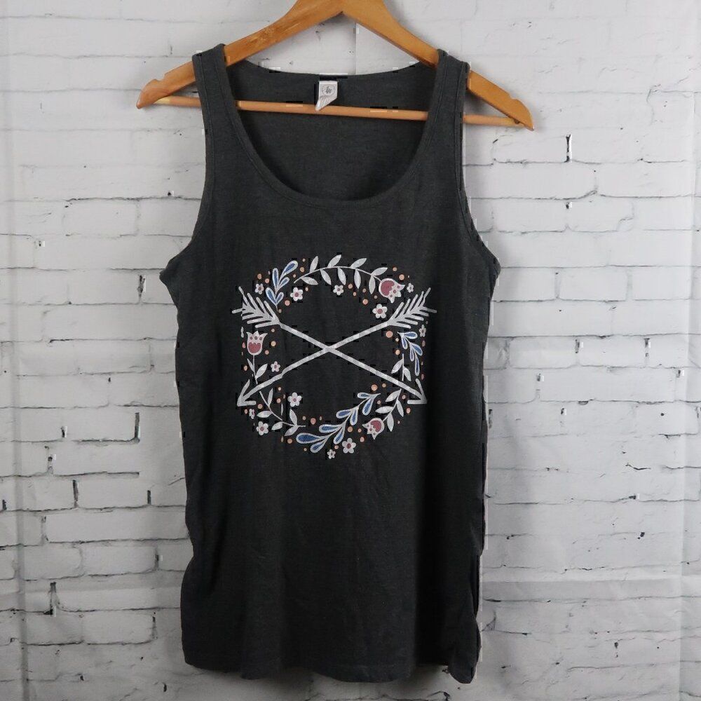 AIR WAVES GREY MATERNITY ROUCHED SIDES GRAPHIC TANK TOP SIZE LARGE